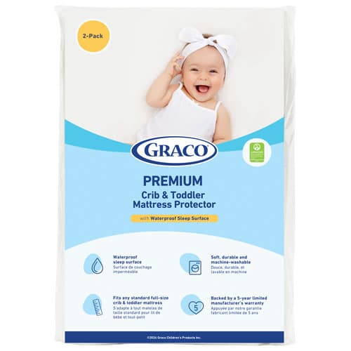 Graco Premium Waterproof Crib & Toddler Mattress Protector - 2-Pack - White
