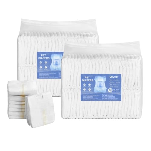 VEVOR 96 Count Disposable Dog Diapers, Super Absorbent Female Dog Diapers, 360° Leak-Proof Female Doggy Pet Diaper with Wetness Indicator for Heat Period- XS, (2 Packs of 48)