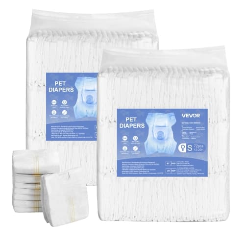 VEVOR 144 Count Disposable Dog Diapers,Super Absorbent Female Dog Diapers,360° Leak-Proof Female Doggy Pet Diaper with Wetness Indicator for Heat Period,Training-S,(2 Packs of 72)