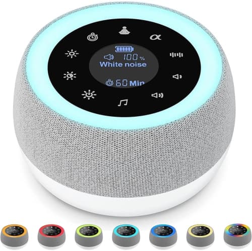 White Noise Machine, with 7 Colors Night Light, 32 Soothing Sounds, Built-in Battery & Headphone Jack