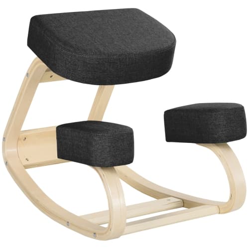 HOMCOM Ergonomic Kneeling Chair, Wood Kneel Stool with Thick Pads, Desk Knee Chair for Office, Improve Posture, Back Pain, Black