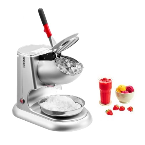 VEVOR 300W 2000RPM Ice Crusher Machine, 220lbs Per Hour Electric 4 Blades Snow Cone Maker, Stainless Steel Shaved Ice Machine with Bowl and Cover, Ice-Shaver for Home, Silver