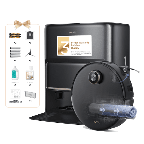 MOVA Z60 Ultra Roller Complete Robot Vacuum and Mop,Pet Hair Friendly,Self Lifting, 28,000 Pa Suction,Hot Water Mop Wash
