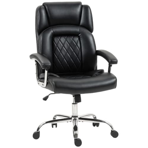 HOMCOM Big and Tall Office Chair 400 lbs, Executive PU Leather Desk Chair with Wide Seat, Spring Cushion, High Back, Adjustable Height, Swivel Wheels, Built-in Headrest, Black