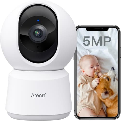 Arenti 360° View 5MP Pet Camera, 5G&2.4G WiFi 6 Baby Monitor, Indoor Security Camera, Free Phone App, Motion Tracking, Sound Detection, Night Vision,Two-Way Audio, Works with Alexa