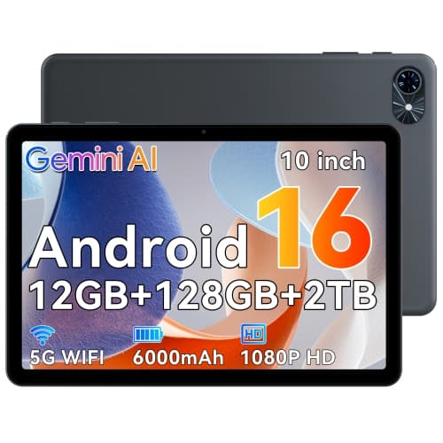 10" Android 16 Tablet for Everyday Use, 120Hz HD Display, 128GB Storage, Dual-Band WiFi, 6000mAh Battery Fast Charging, Dual Speakers, Gray