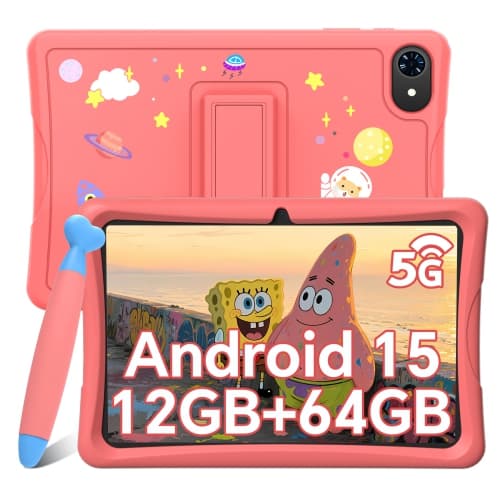 10" Kids Tablet , Android 15 Tablets for kids, Parental Control, Pre-Installed Kiddos Software & Kids Space, Includes Case and Stylus Pen, 12GB+64GB, 2TB Expand(Pink)