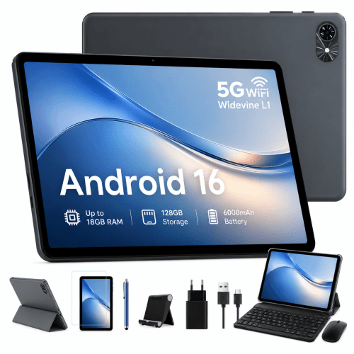 10" Tablets, Android 16 Tablet, 2026 Android Tablets with Keyboard 18GB+128GB, 10 Inch Tablet with Stylus, 6000mAh, 1080P, 5G WiFi, Bluetooth5.0, GPS, OTG, 2 Speaker