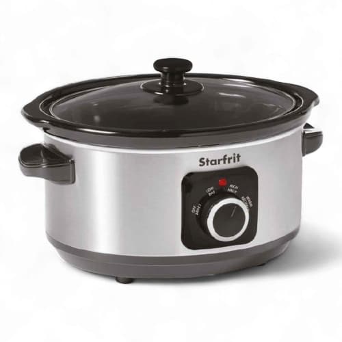 Starfrit Essentials Manual Slow Cooker – 3.5QT (3.3L), Removable Ceramic Pot, Tempered Glass Lid, 200W – Stainless Steel