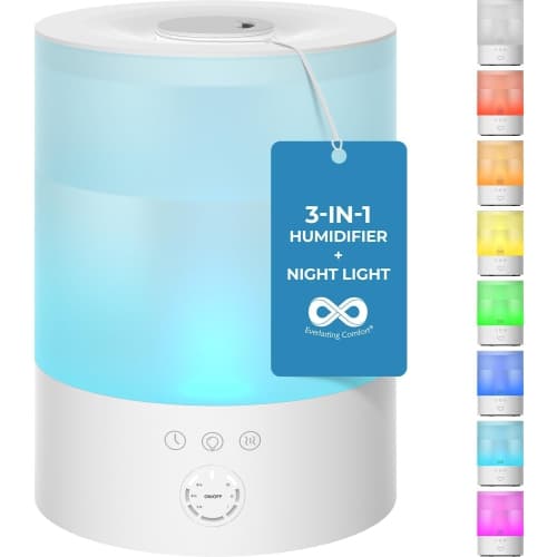 Cool Mist Humidifiers for Bedroom (2.5L) - Humidifier Large Room No-Filter, Quiet Air Humidifier for Plants, Baby, Allergies, Dry Skin, Congestion, 20 Hr Run Time, Easy Clean