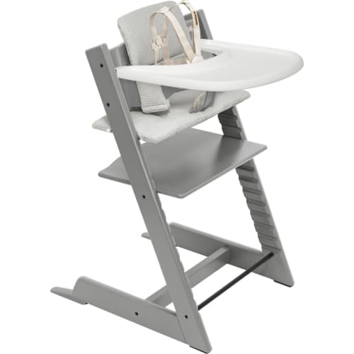 Tripp Trapp High Chair2 and Cushion with Stokke Tray - Storm Grey with Nordic Grey Cushion