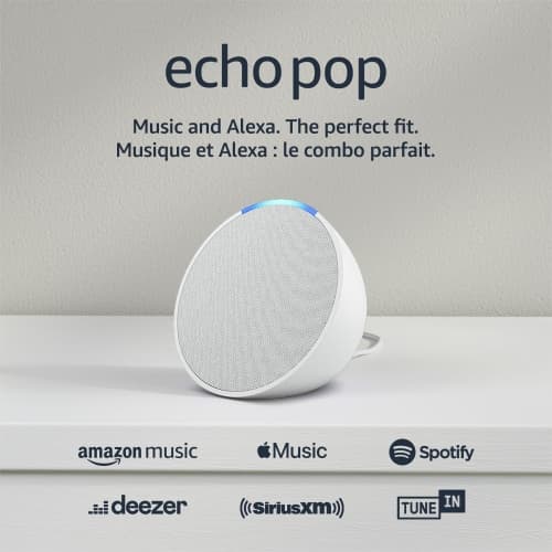 Amazon Echo Pop (newest model), Our smallest Alexa speaker, Fits in any room, Glacier White