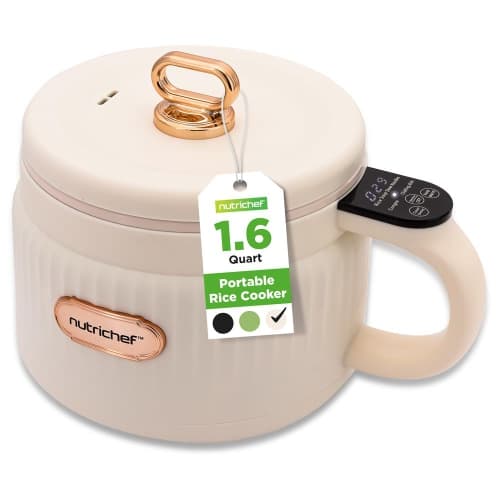 NutriChef 1.6L Electric Rice Cooker – Portable Multi-Function Cooker with Non-Stick Ceramic Pot, Digital Controls, 6 Presets & Auto Shut-Off – White
