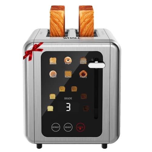 WHALL Touch Screen Toaster 2 Slice, Smart Digital Toaster with 1.5" Wide Slots, 6 Shade Settings & 6 Bread Types, Memory Function, Countdown Timer, Brushed Stainless, Ideal Kitchen