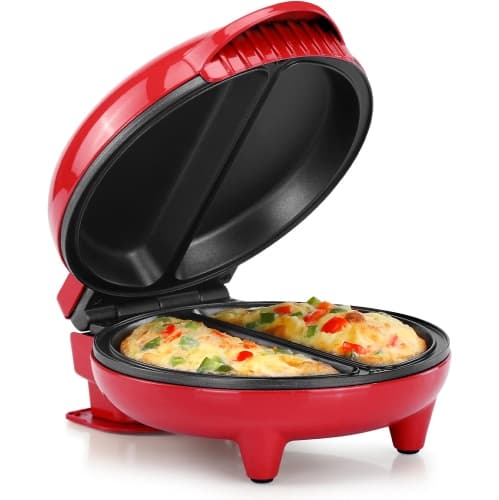 Non-Stick Omelet & Frittata Maker, Black/Stainless Steel - Makes 2 Individual Portions Quick & Easy, Metallic Red/Black