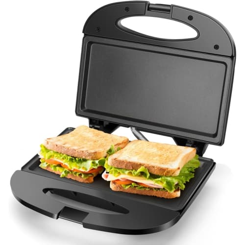 Sandwich Maker with Non-stick Deep Grid Surface for Egg, Ham, Steaks Compact Electric Grill Black, ETL Certificated, Flat