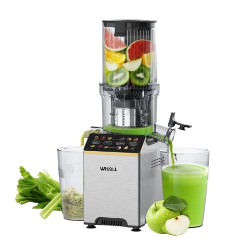 whall Cold Press Juicer, Touchscreen Juicer Machines with 4.5'' Large Feed Chute, Stainless Steel Masticating Juicers Easy to Clean, Vegetable & Fruit, High Juice Yield, 2 Speed M