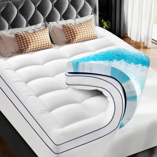 [Queen Size 3-Inch Dual Layer Memory Foam Mattress Topper] 2" Gel-Infused Foam + 1" Pillow Top Pad for Back Pain Relief & Comfort Support, 60" x 80" Premium Bed Cover
