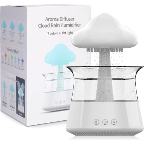 Cloud Rain Humidifier for Bedroom with Soothing Rain Sounds – Sleep Aid, Cascading Night Light, (White)