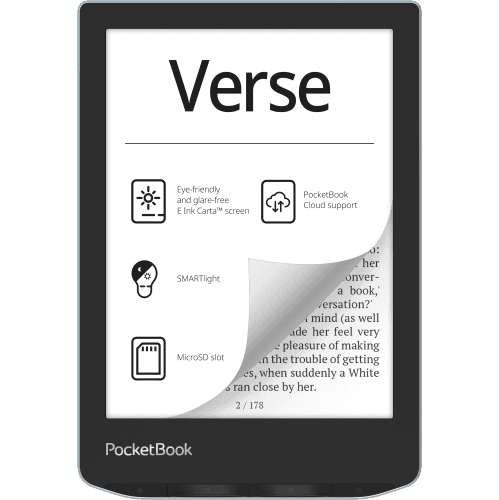 PocketBook Verse E-Reader | Eye-Friendly 6'' E-Ink Carta™ HD Touchscreen | SMARTlight | WiFi & Memory Card Slot | Bright Blue