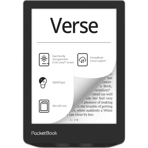 PocketBook Verse E-Reader | Eye-Friendly 6'' E-Ink Carta™ HD Touchscreen | SMARTlight | WiFi & Memory Card Slot | Mist Grey