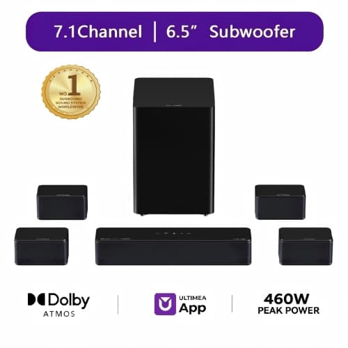 ULTIMEA Poseidon D80 7.1 Channel Sound bar for TV with Dolby Atmos, 4 Wired Surround Speakers, 6.5" Wireless Subwoofer, APP Control