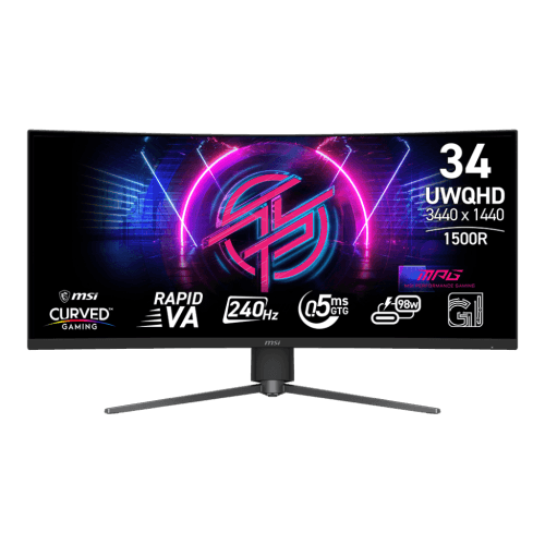 MSI 34" 3440 x 1440 (UWQHD) 240Hz 0.5ms (GTG) Curved Rapid VA Gaming Monitor Tilt and Height adjustable (MPG 346CQRF X24)