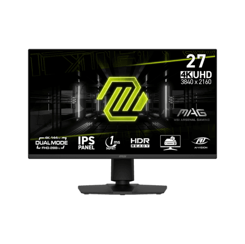 MSI 27" 3840 x 2160 (UHD) Dual Mode 144Hz UHD / 288Hz FHD 1ms (MPRT) HDMI™ 2.1 IPS Gaming Monitor Tilt and Height adjustable (MAG 275UPD E14)