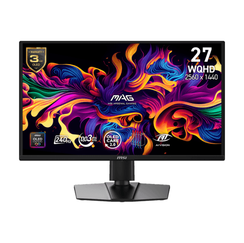 MSI 27" 2560 x 1440 (QHD) 240Hz 0.03ms (GTG) QD-OLED Gaming Monitor Tilt and Height adjustable (MAG 272QP QD-OLED X24)