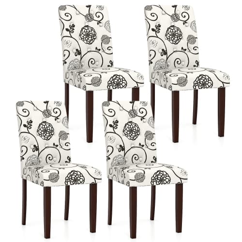 Gymax Wooden Dining Chair Set of 4 w/Rubber Wood Legs Padded Seat S Springs High Back