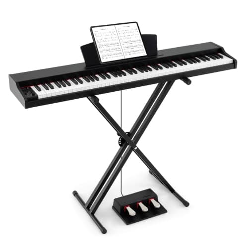 Costway 88-Key Keyboard Piano Set with Adjustable Stand & 2 Keyboard Mode 2 Speakers Black/Brown/White