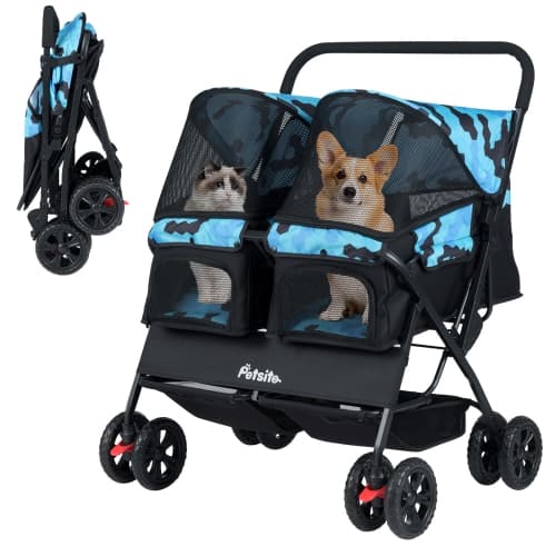 Gymax Double Pet Stroller w/ 2-seater Carrier Adjustable Sunshade Removable Pad