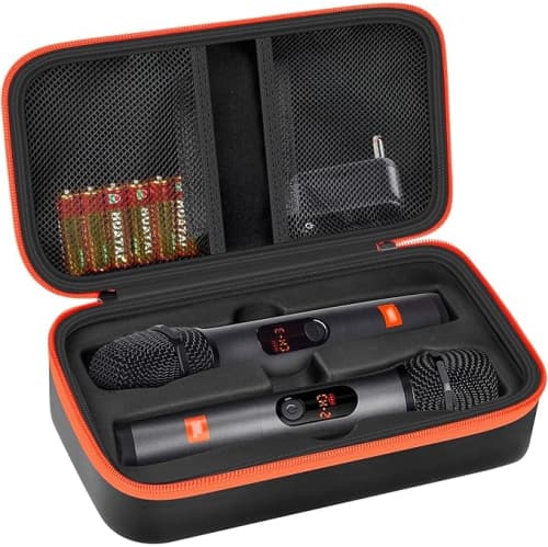 Wireless Microphone Case Compatible with JBL Wireless Two Microphone System, Handheld Dual Mic Travel Bag for Singing or Karaoke for Receivers, Adapters, AA Batteries(Box Only)