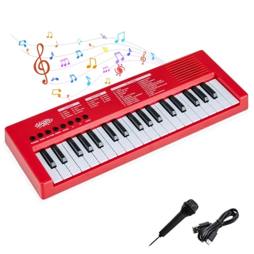 Costway Kids Piano Keyboard with 8 Rhythms 8 Tones 22 Demos for 3+ Years Old Boys & Girls Red/Black