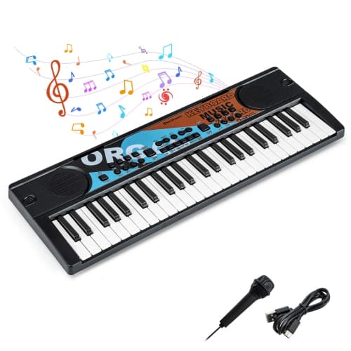 Costway 49 Keys Portable Electric Keyboard Piano with 8 Rhythms, 8 Tones & 10 Demos, Black/White/Red