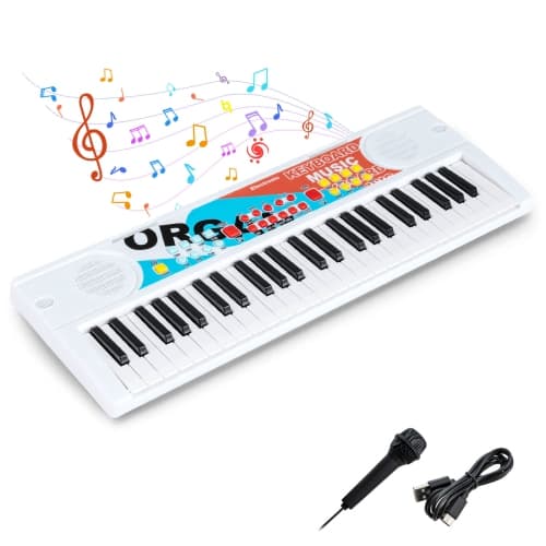 Costway 49 Keys Portable Electric Keyboard Piano with 8 Rhythms, 8 Tones & 10 Demos, Black/White/Red
