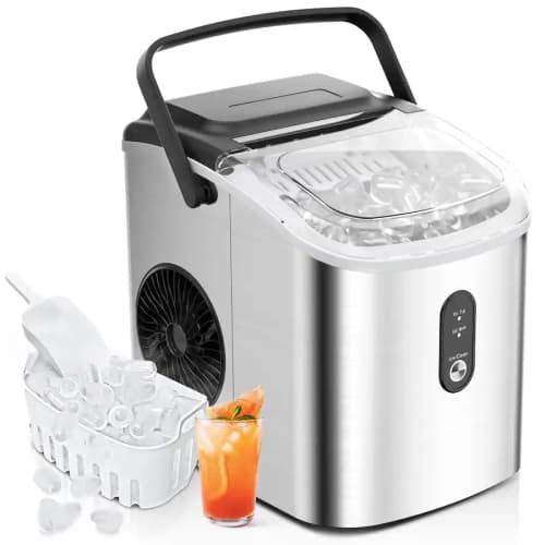 SIMZLIFE - Countertop Ice Maker 26 lbs/Day Portable Self-Cleaning, 9 Bullet Ice in 6 Min - Silver