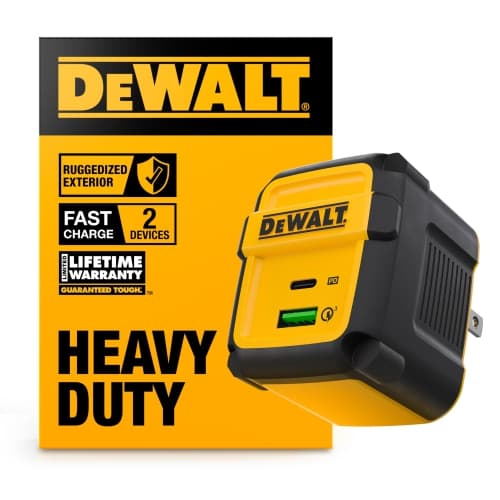 DEWALT 49.5W USB & USB C Charger (Cable Not Included), 2 Port Compact Foldable Fast Charger for iPhone 15/14, Galaxy, ..