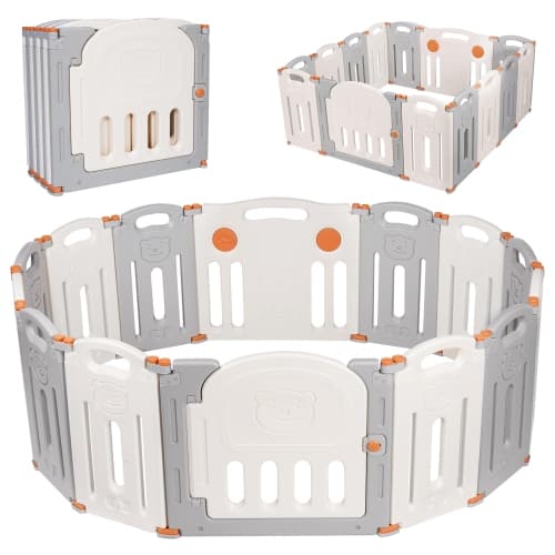14-Panel Foldable Baby Playpen, Kids Activity Center Playard Baby Gates Infant Safety Fence