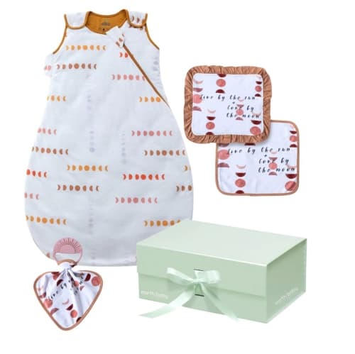 Earth Baby Outfitters TENCEL™ Lyocell Premium Duvet Sleep Bag Gift Sets - 2.6 TOG - Retro Moon Set A (12-36 months)