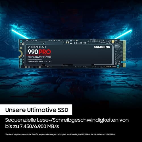 SAMSUNG 990 Pro 2TB Gen4 NVMe SSD 7450MB/s 6900MB/s R/W 1550K/1200K IOPS 600TBW 1.5M Hrs MTBF for PS5 5yrs