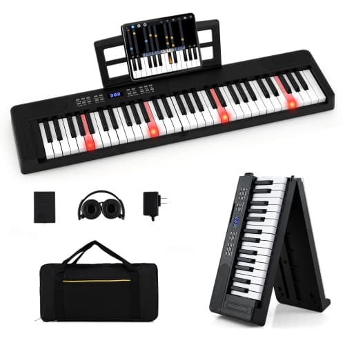 Gymax 61-Key Foldable Piano Keyboard w/MIDI Split Function Headphone Sustain Pedal