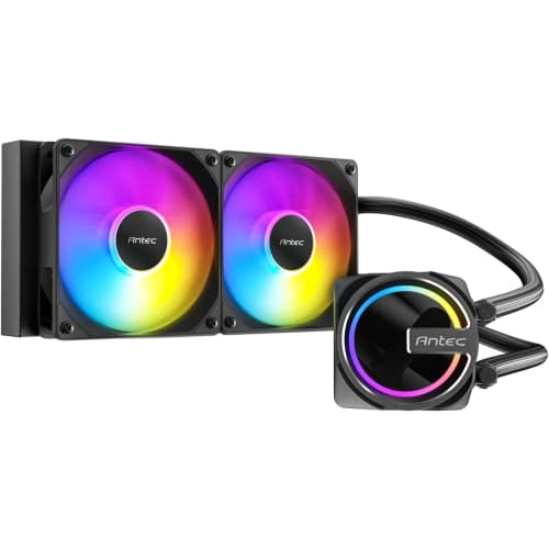 Antec Skeleton 240 ARGB Liquid CPU Cooler, 240mm Radiator, High-Performance Pump, 2 x 120mm PWM ARGB Fans, Copper Base, Intel LGA 115X/1200/1700/20XX, AMD AM4/AM5, Black