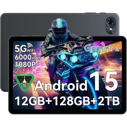Tablet 10 Inch Android 15, Gemini AI 2.0, 12GB RAM + 128GB ROM (2TB TF), 5G WiFi, 120Hz, 6000mAh, HD Display, Bluetooth 5.0, Smart Lens, GPS, 2-Year Warranty,