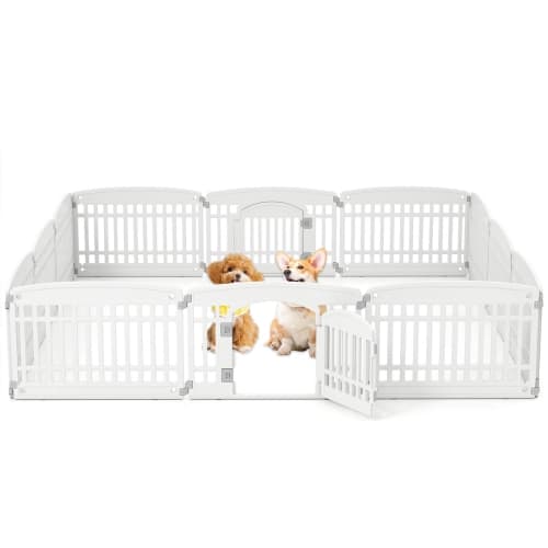 Costway 12 Panel Plastic Dog Playpen with Lockable Gate for Small & Medium Sized Dogs