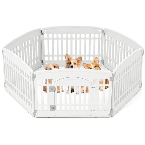 Costway 6 Panel Plastic Dog Playpen with Lockable Gate for Small & Medium Sized Dogs