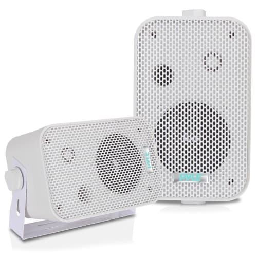 Pyle 3.5” Outdoor Speaker Pair – Dual Waterproof Wall/Ceiling Mounted with Heavy-Duty Grill, Universal Mount, Ideal for Pool, Patio, or Indoor Use