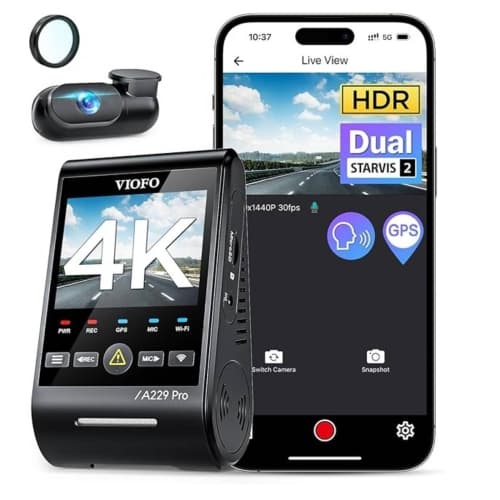 VIOFO A229 Pro 4K HDR Dash Cam, Dual STARVIS 2 IMX678 IMX675, 4K+2K Front and Rear Car Camera, 2 Channel with HDR, Voice Control, 5GHz WiFi, 24H Parking Mode, Support 512GB Max
