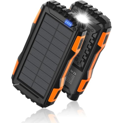 Power-Bank-Solar-Charger - 42800mAh Power Bank,Portable Charger,External Battery Pack 5V3.1A Qc 3.0 Fast Charging Built-in Super Bright Flashlight (Orange)