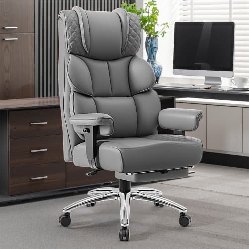 Ergonomic Executive Office Chair - 500LBS Capacity, 135° Recline with Footrest, 5.5" Thick Cushion, 360° Swivel Rolling Chair for Home Office/Gaming